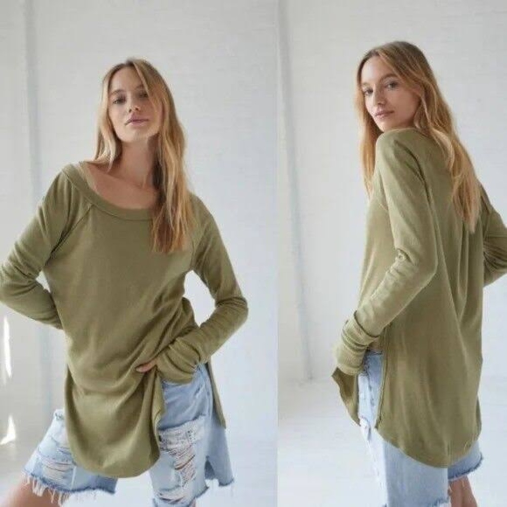 We The Free Snowy Thermal Knit tunic Olive Green